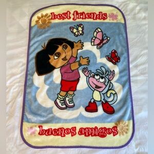VTG 2003 Dora the Explorer Plush Blanket Best Friends Buenos Amigos 29 x 42.